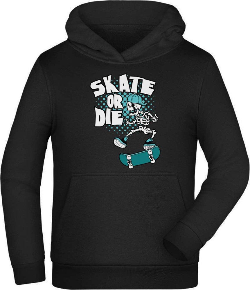 Skater Hoodie Kids Hooded Sweater - "Skeleton, Skate or Die" i518